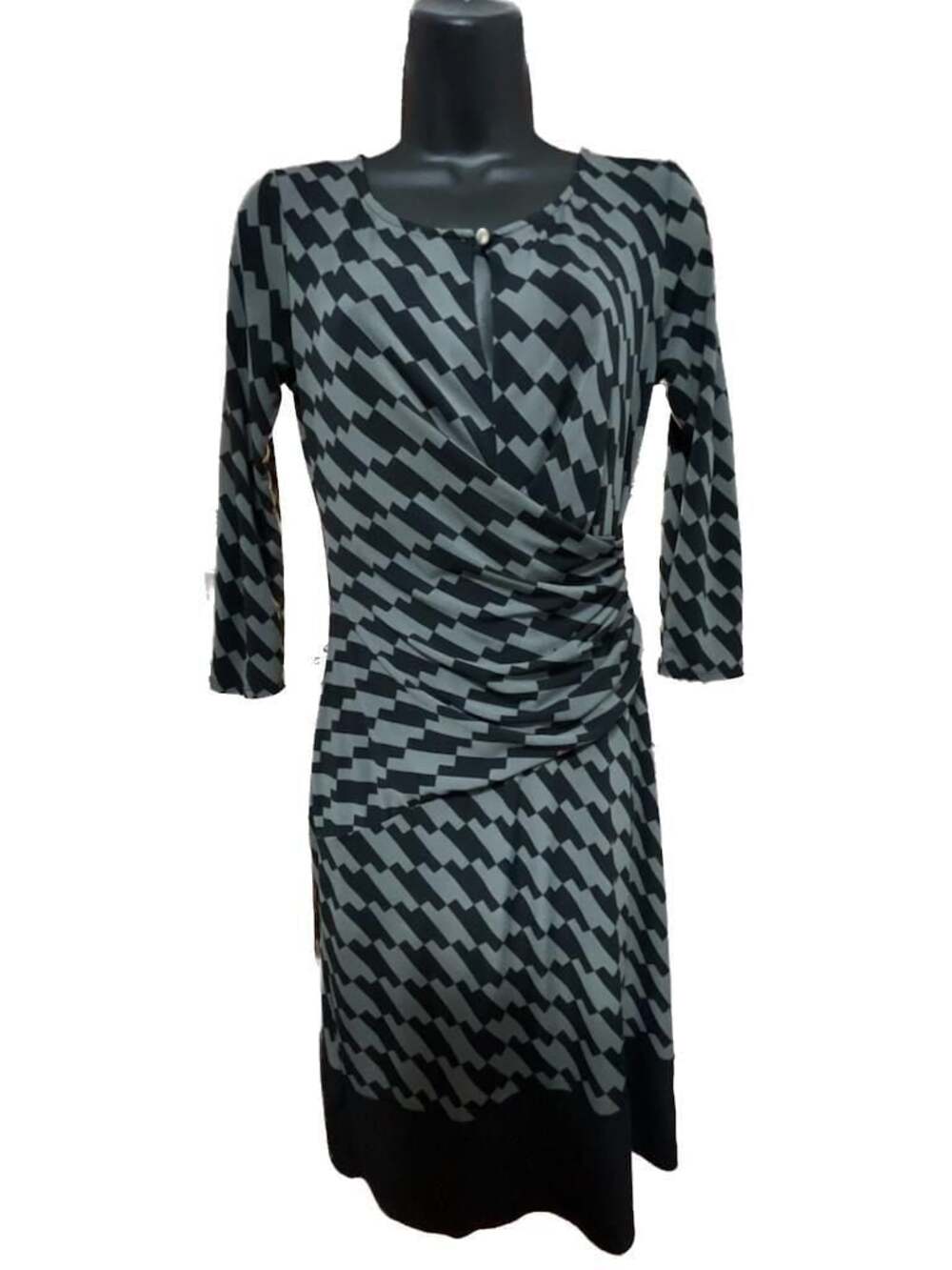 Office Preppy Academia Stretch Geometric Print Ruched Dress Size XS